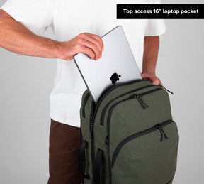 Travel Backpack Green storage space demonstrated