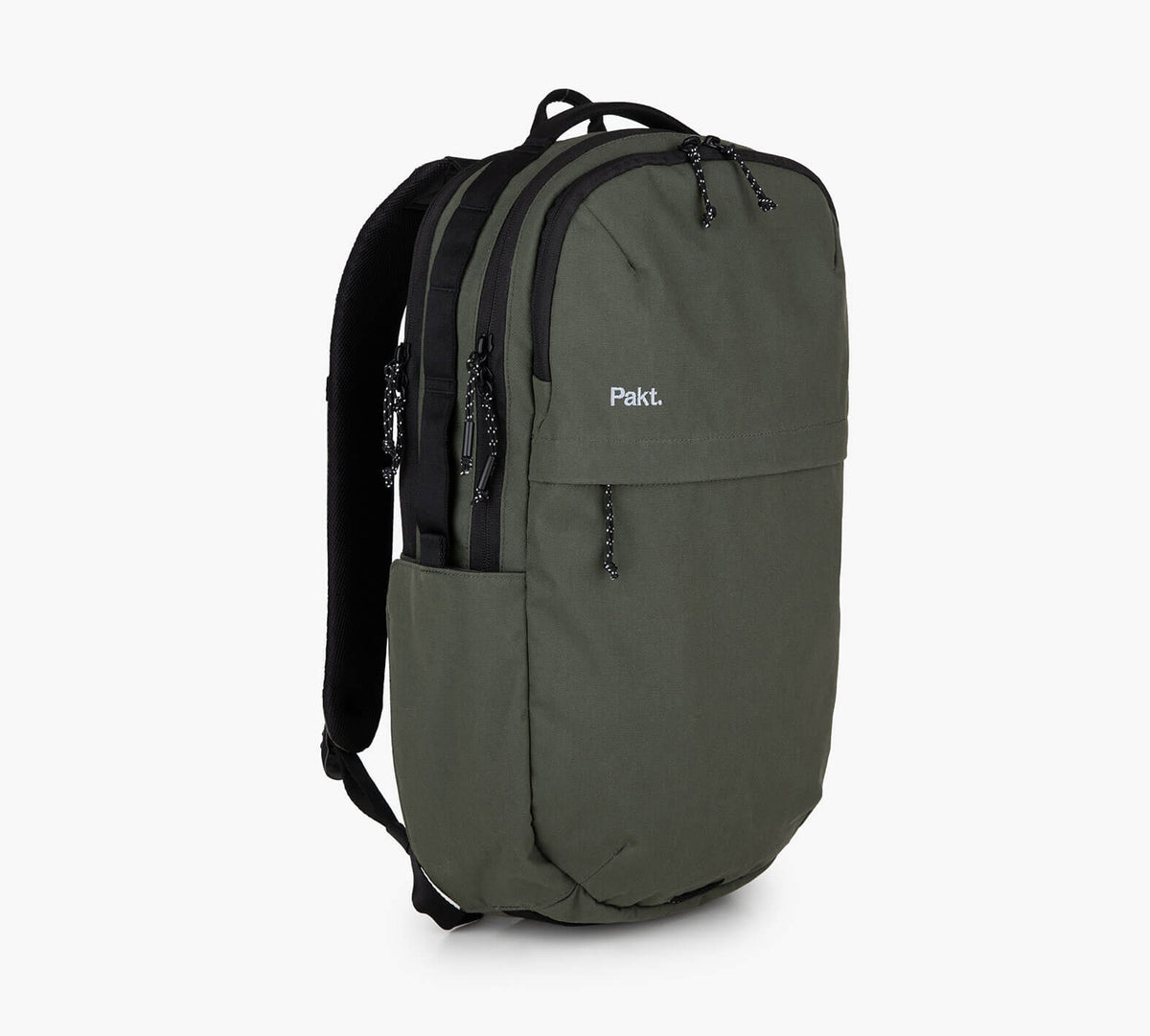 Olive-green Grandcart. backpack with two zip compartments, front pocket and side bottle pocket