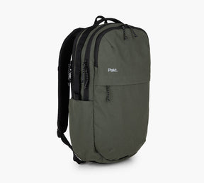 Olive-green Grandcart. backpack with two zip compartments, front pocket and side bottle pocket