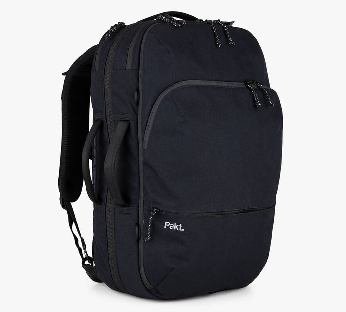 Black Grandcart. travel backpack with front zip pocket and padded shoulder straps
