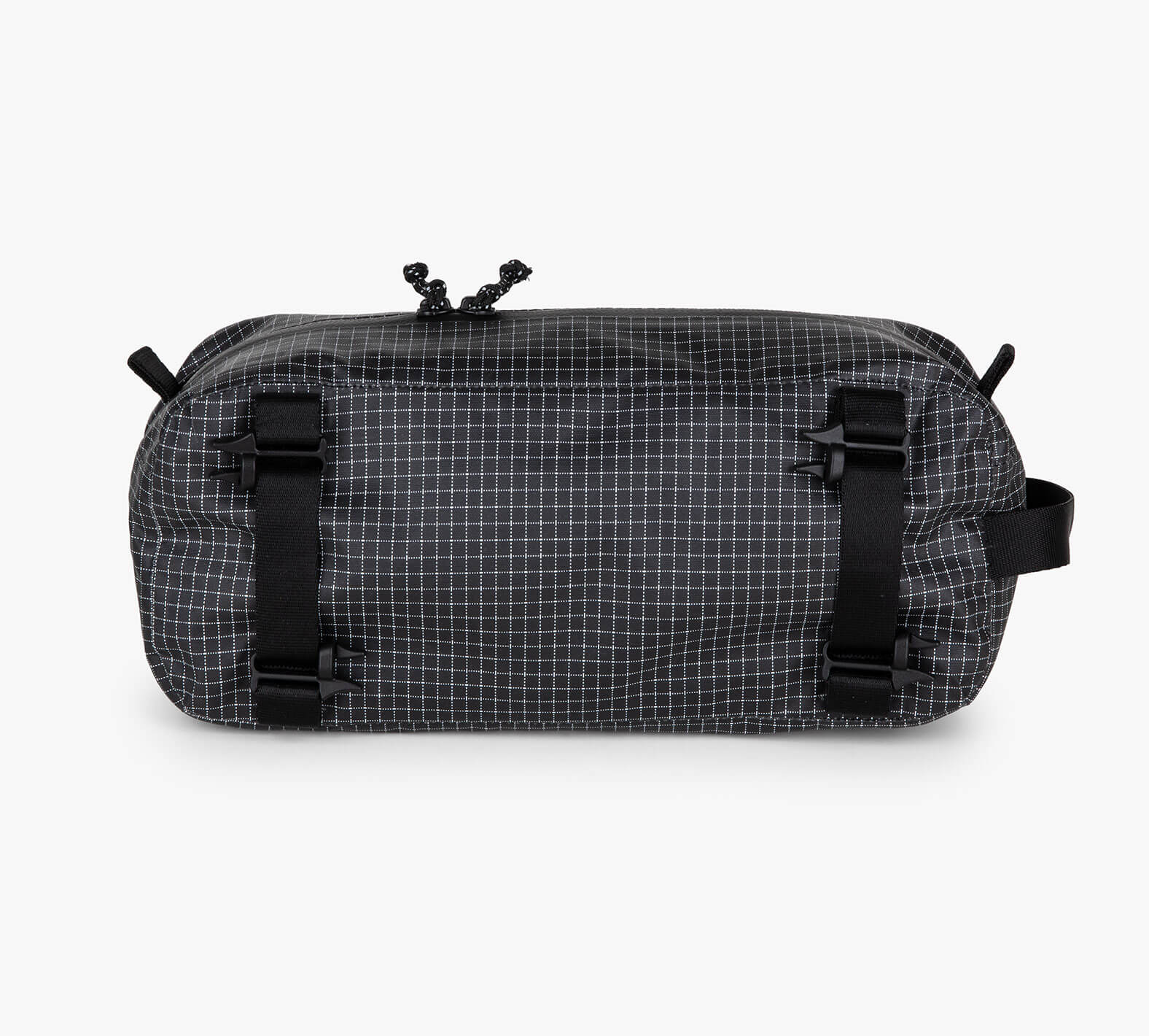 Black and gray checkered rectangular Clip-In Pouch with two black buckle straps and a zipper