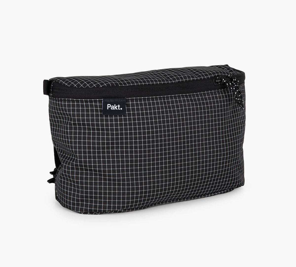 Black grid-patterned storage pouch with a visible 'Pakt.' label