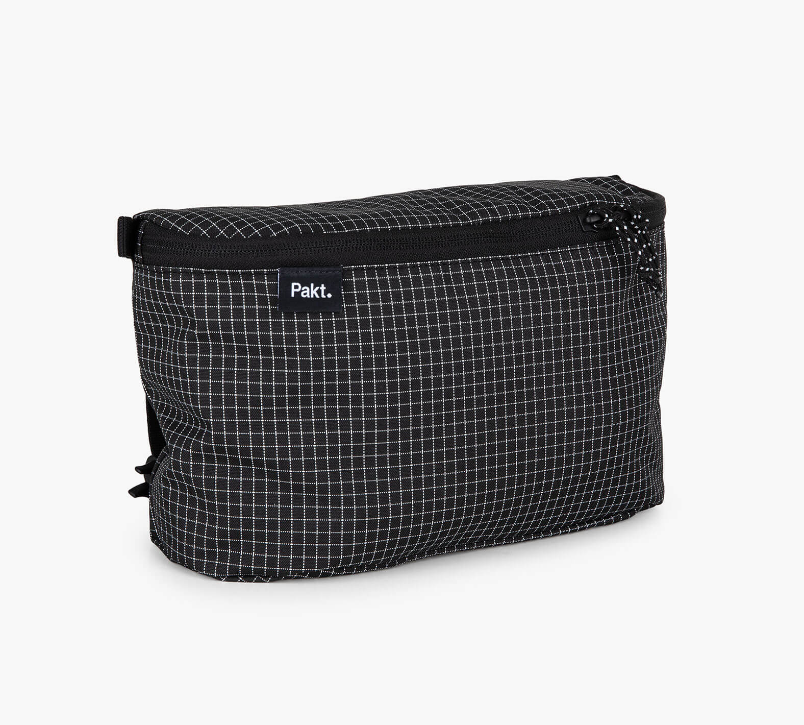 Black grid-patterned storage pouch with a visible 'Pakt.' label