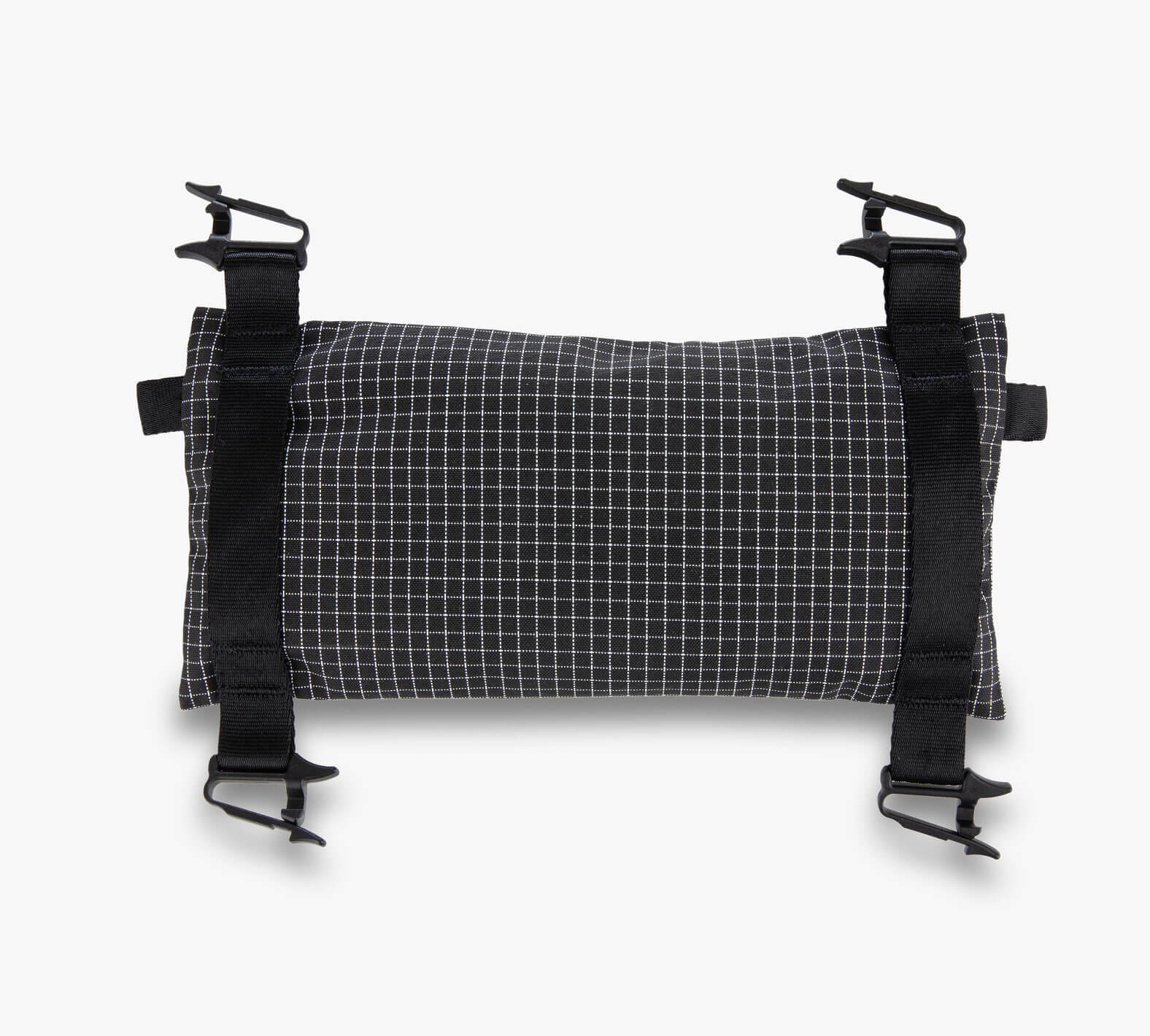Black and white grid-Clip In Pouch with four black adjustable straps and buckles