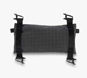 Black and white grid-Clip In Pouch with four black adjustable straps and buckles