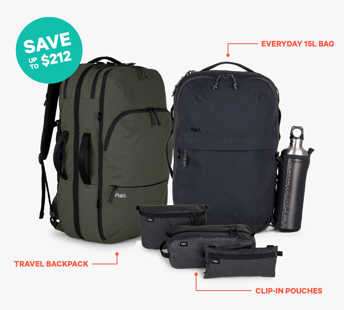 Bundle: Travel Backpack + 15L Bag + Clip-in Pouch Set
